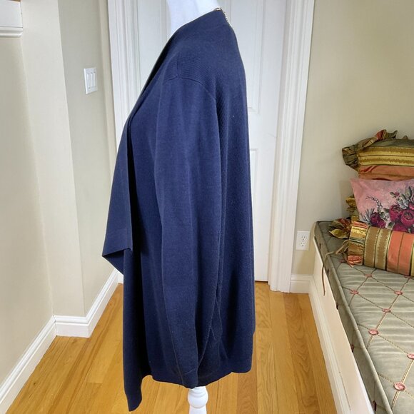 Theory Sweater Cardigan Merino Wool No Close Drape Front Winxie F Navy (L) - Picture 2 of 6